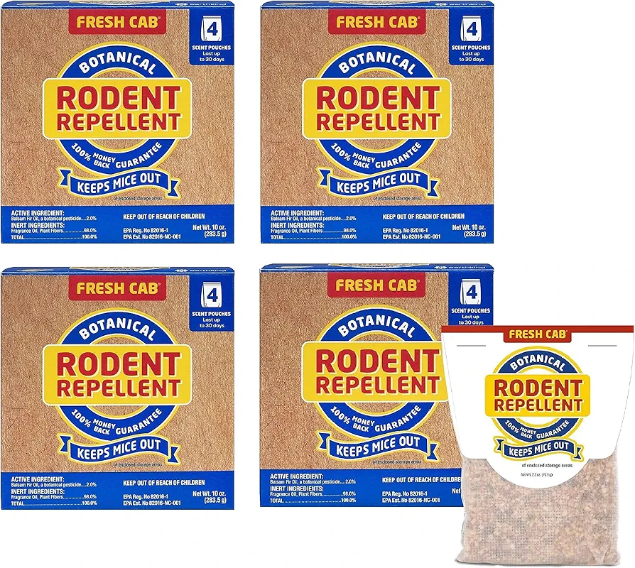 Fresh Cab FC6 Botanical Rodent Repellent Keeps Mice and Rats Out, Federal EPA Registered for Use Indoors and in Enclosed Spaces, 2.5 Ounce x 4 Scent Pouches x 4 Pack (Total 16 Pouches)