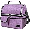 OPUX Lunch Bag Women Insulated, Adult Lunch Box Cooler, Lunch Box for Men, Dual Compartment Lunchbox for Work, Leakproof Double Decker Lunch Bag, Soft Lunch Pail Tote Girls Boys Kids School, Purple