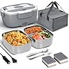 Electric Lunch Box Food Heater for Work, 80 W Food Warmer for Car Truck Travel with 2 Stainless Steel Containers 1.5 Liters Potable Self Heating lunch Box for Adults lonchera eléctrica portátil