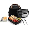 MINCOCO Bento Lunch Box Leak-proof Eco-Friendly Bento Box Food Storage Containers with Large Lunch Bag, Sauce Jar, Stainless Spoon&Fork for Adults Women Men Kids (Classic Black)