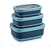 Lille Home Leak Proof Steel Food Containers - Snack Stainless Steel Containers - Ideal for Educational Settings & Daycare - Nesting Trio with Silicone Lids - 47oz+30oz+16oz - Dark Blue