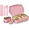 2045ml Large Bento Box, Wheat Fiber Kids/Adults Lunch Box, with Removable 100% Leak-Proof Compartments, BPA-Free Lightweight and Easy Open To-go Food Container for School, Work, Picnic -Pink