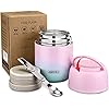 17 oz Insulated Lunch Containers Hot Food Jar, Wide Mouth Lunch Thermo for Kids Adults, Vacuum Stainless Steel Lunch Box With Handle Folding Spoon for School, Office (Blue-Pink)