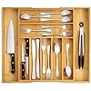 Purawood - Large Premium Bamboo Silverware Organizer - Expandable Kitchen Drawer & Utensil Organizer, 17" x 19.75" Cutlery Tray with Drawer Dividers for Kitchen Flatware (7-9 Slots) (Natural)