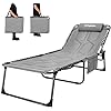 KingCamp Oversize Padded Folding Chaise Lounge Chair for Outdoor, Patio, Beach,Lawn, Sunbathing, Tanning, Pool, Lay Flat Heavy-Duty Adjustable Reclining Chairs with Pillow, Pocket, Support 330lb, Grey