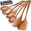 Zulay Kitchen 6-Piece Wooden Spoons for Cooking - Smooth Finish Teak Wooden Utensils for Cooking - Soft Comfort-Grip Wood Spoons for Cooking - Non-Stick Wooden Cooking Utensils - Wooden Spoon Sets