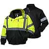 SKSAFETY 3-in-1 High Visibility Winter Bomber Jackets Zip Out Fleece Liner Reflective Safety Coats for men Waterproof ANSI/ISEA Class 3(Lime 3XL)