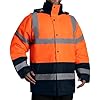 SHORFUNE High Visibility Safety Jacket, Class 3 Waterproof Hi Vis Jackets for Men, Reflective Jacket with Navy Blue Bottom & Pockets, Insulated, Comfortable, Deal for Work & Out, Orange, L