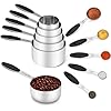 Joyhill Stainless Steel Measuring Cups and Spoons Set of 10 Piece, Nesting Metal Measuring Cups Set with Soft Touch Silicone Handles for Dry and Liquid Ingredients, Cooking & Baking (Black)