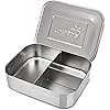 LunchBots Medium Trio II Snack Container - Divided Stainless Steel Food Container - 3 Sections for Snacks On the Go, Dishwasher Safe - Stainless Steel