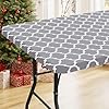 Smiry Rectangle Picnic Table Cover, Waterproof Elastic Fitted Camping Table Covers for 6 Foot Tables, Wipeable Flannel Backed Vinyl Tablecloth Protector for Indoor, Outdoor (Grey, 30x72 Inches)