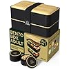 Umami Bento Box Adult All-In-1 w/ 4 Utensils, 2 Sauce Jars & 2 Dividers, Real Bamboo Lid, 100% Leakproof, Microwave & Dishwasher Safe