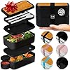 KARRICO Double Premium Bento Box, 67 fl oz BPA-Free - Black Stackable Lunch Box with Leak-Proof Lids & Dividers, Perfect for Christmas Meal Prep, Holiday Lunches & Portion Control