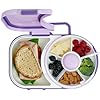 GoBe Kids Lunchbox with Small Snack Spinner Flip - Bundle with Hand Strap & Sticker Sheet, 2-in-1 Bento Style Lunch Container, 5 Small +1 Large Sandwich Compartment, BPA & PVC Free - Taro Purple