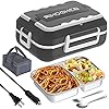 RIKDOKEN 60W Faster Heat Electric Lunch Box Heater for Car Truck Work Home, 12V 24V 110V Portable Food Warmer with 1.5L Stainless Steel Container, Leak-proof Lunch Heater with Bag, Spoon, Fork