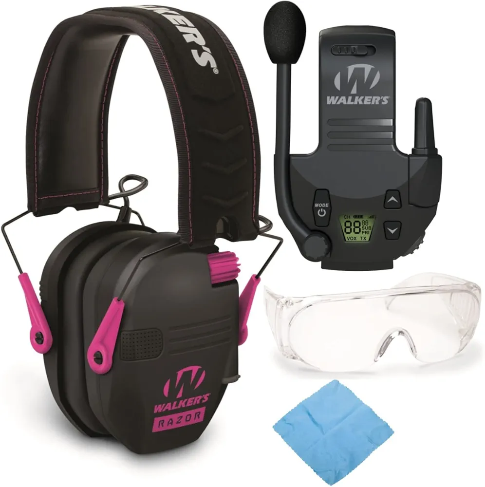 Walkers Razor Electronic Slim Shooting Muffs with Walkie Talkie and OTG Shooting Glasses Bundle