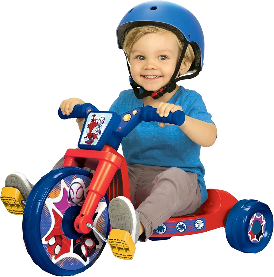 Spidey & His Amazing Friends Ride-On 10" Fly Wheels Junior Cruiser Tricycle with Sounds - Toddler Bike Trike, Ages 18-36M, for Kids 33”-35” Tall - 35 lbs. Weight Limit