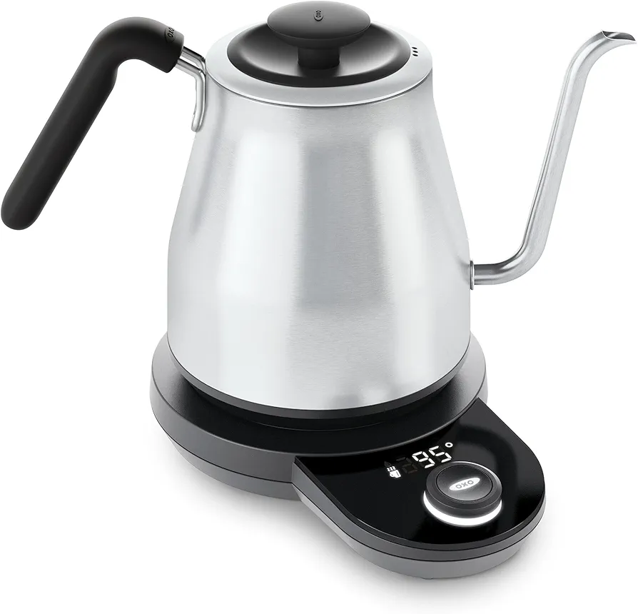 OXO Brew Gooseneck Electric Kettle – Hot Water Kettle, Pour Over Coffee & Tea Kettle, Adjustable Temperature, Built-In Brew Timer, Stainless Steel, 1L​