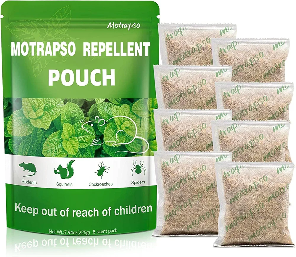 8 Pack Mouse Repellent Pouches, Peppermint Oil to Repel Mice and Rats, Mouse Deterrent, Rat Repellent, Plant Essential Oils Pest Control, Safe, Efficient and Durable