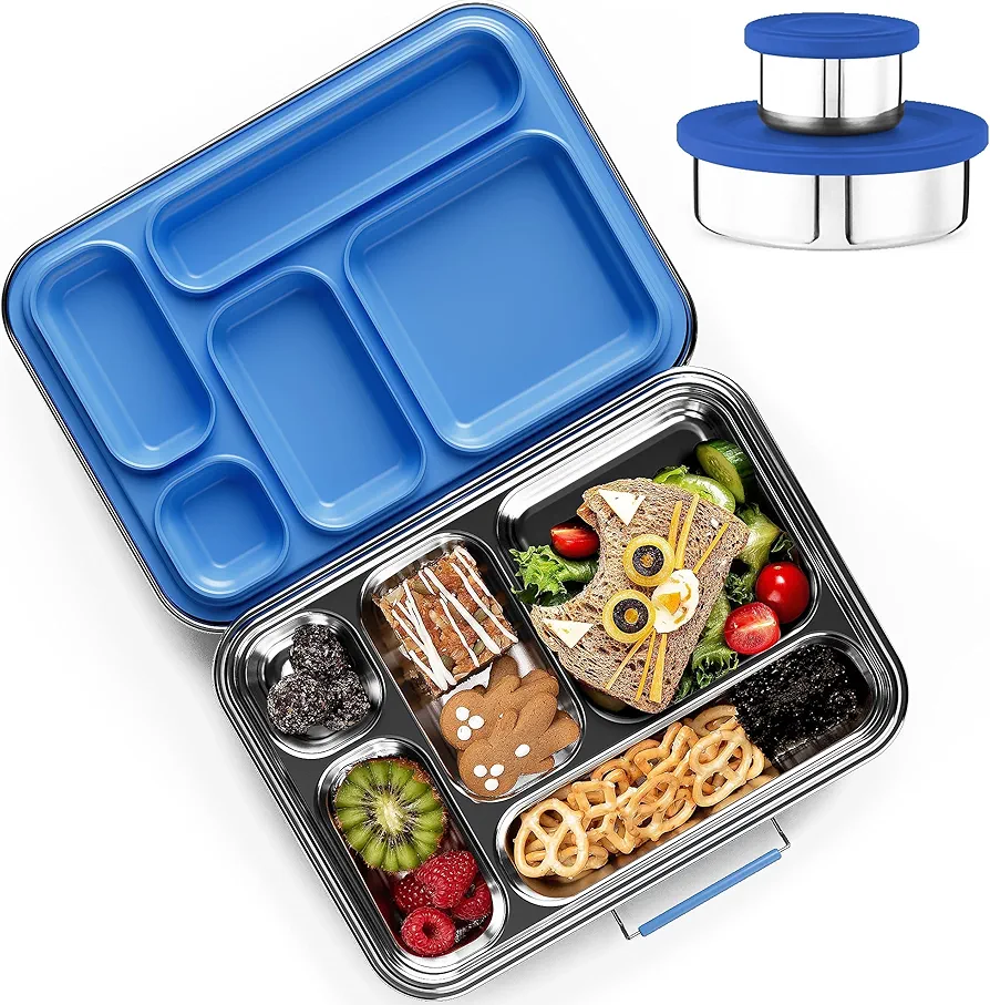 Stainless Steel Bento Box Kids, Kids Metal Bento Lunch Box BPA Free Lunch Box Containers 304 Stainless Steel Bento Box for School and Office(Bule)