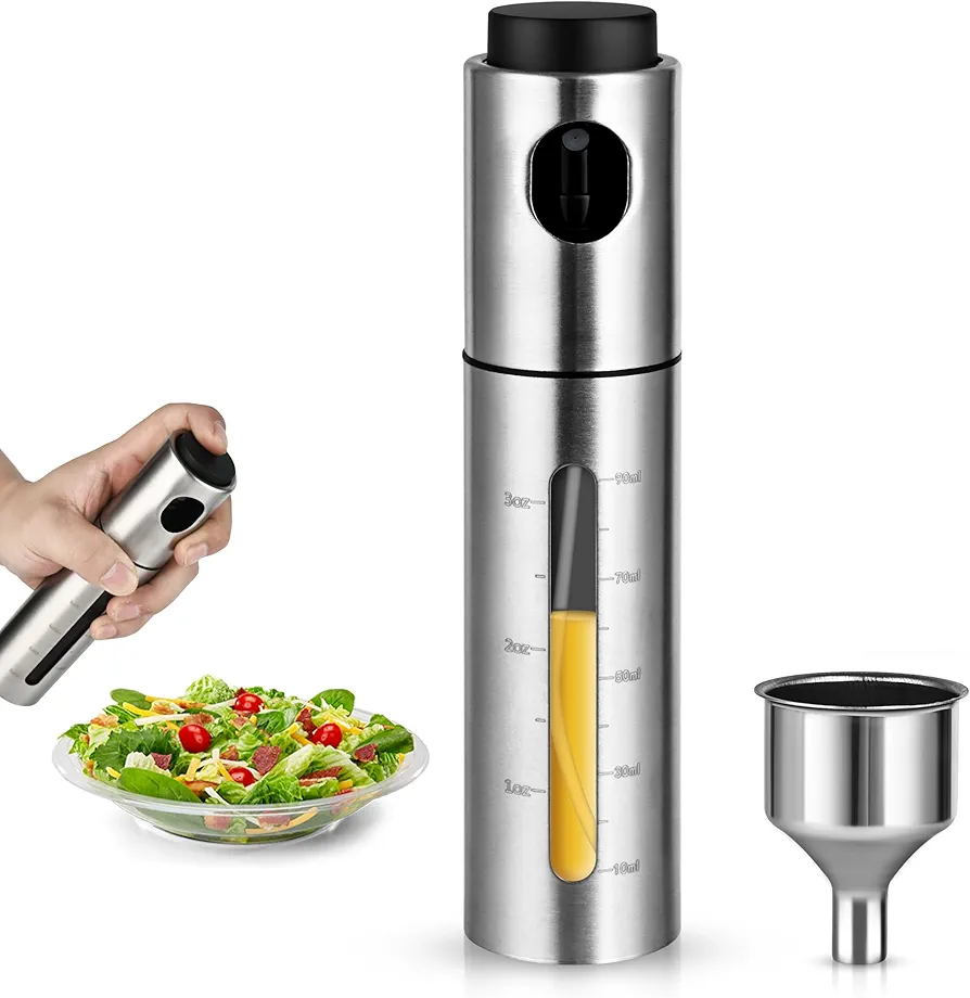 Oil Sprayer for Cooking,100ml Stainless Steel Cooking Oil Spray Bottle for Cooking, Salads, BBQS and More,One-Handed Use