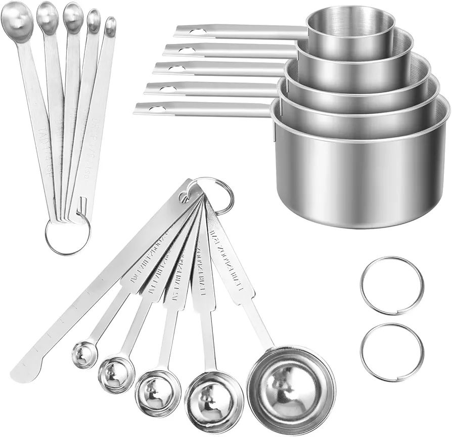 Measuring Cups and Spoons Set of 16,5 Nesting Metal Measuring Cups and 5 Measuring Spoons,1 Leveler and 5 Mini Measuring Spoons for Cooking,Baking,Dry and Liquid Ingredients