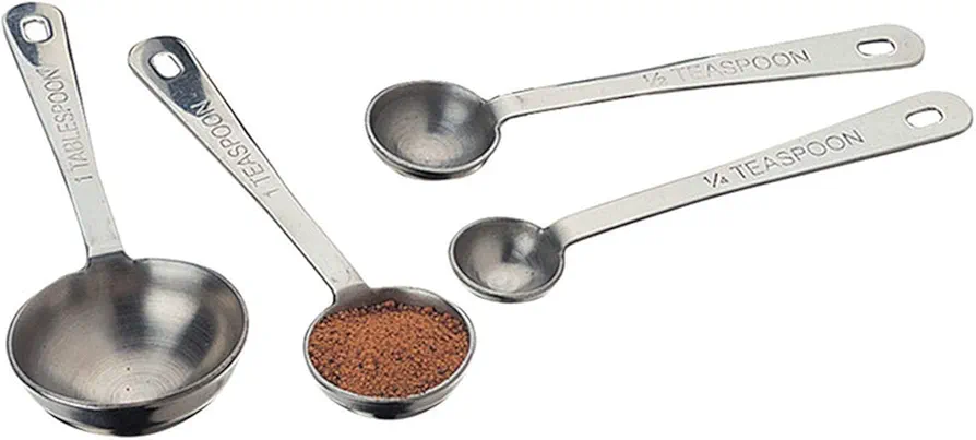 Amco Stainless Steel Measuring Spoons Set, 4-Piece - Stackable, Ergonomic Handles, Easy-to-Read Engraved Measurements, Well-Rounded Design for Liquid and Dry Ingredients, Dishwasher Safe