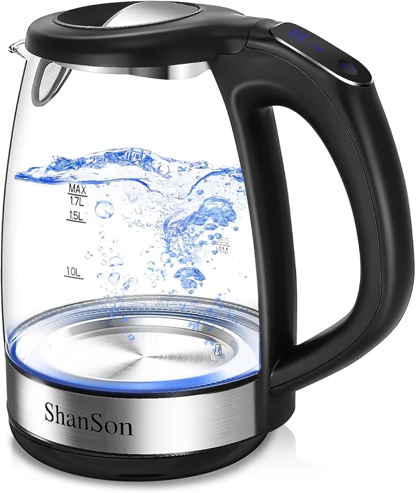 ShanSon 1.7L Electric Glass Kettle 1500W Temperature Control Fast Water Boiler BPA Free Auto Shut-off Protection Electric Teapot with Led Touch Screen and Two-year Quality Guarantee