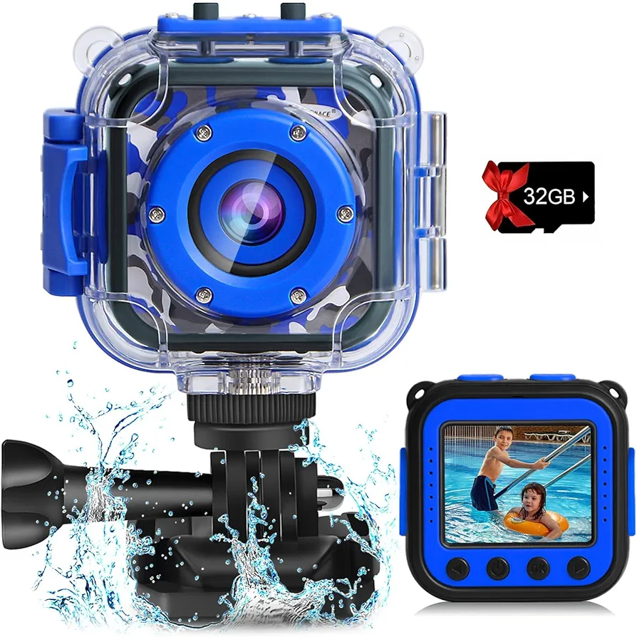 PROGRACE Kids Waterproof Camera for Boy Toys - Gifts for Boy Waterproof Digital Camera Underwater Video Camera for Kids Age 3-14 Year Old Birthday Presents with 32GB Card