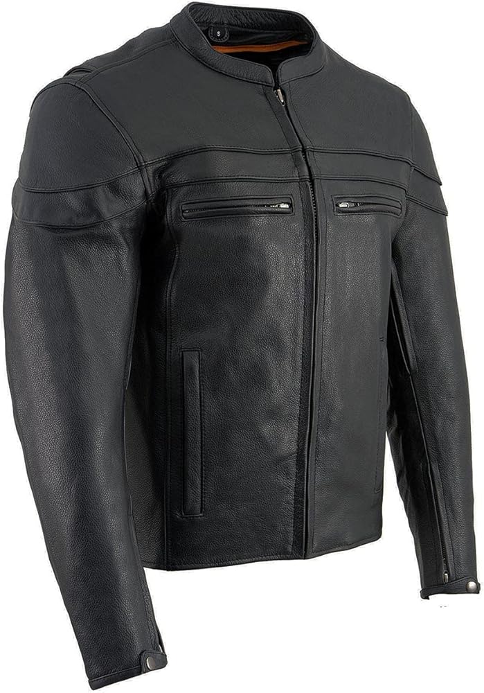 Milwaukee Leather SH1408 Men's Sporty Crossover Vented Black Motorcycle Leather Scooter Jacket