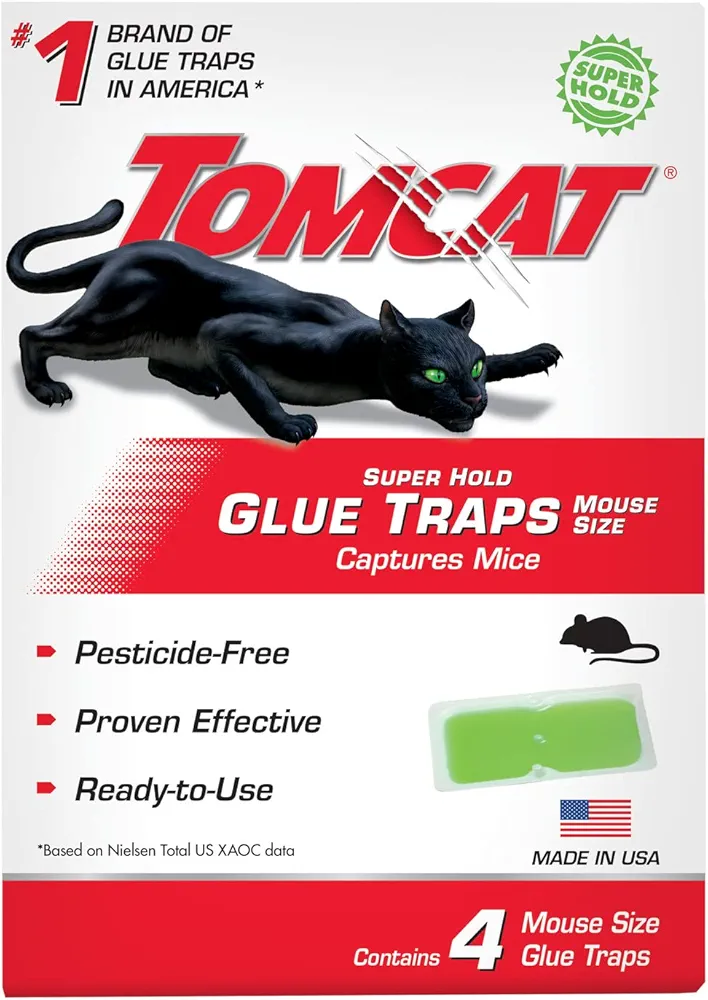 Tomcat Super Hold Glue Traps Mouse Size for Mice, Cockroaches, Spiders, and Scorpions, Ready-To-Use, 4 Traps