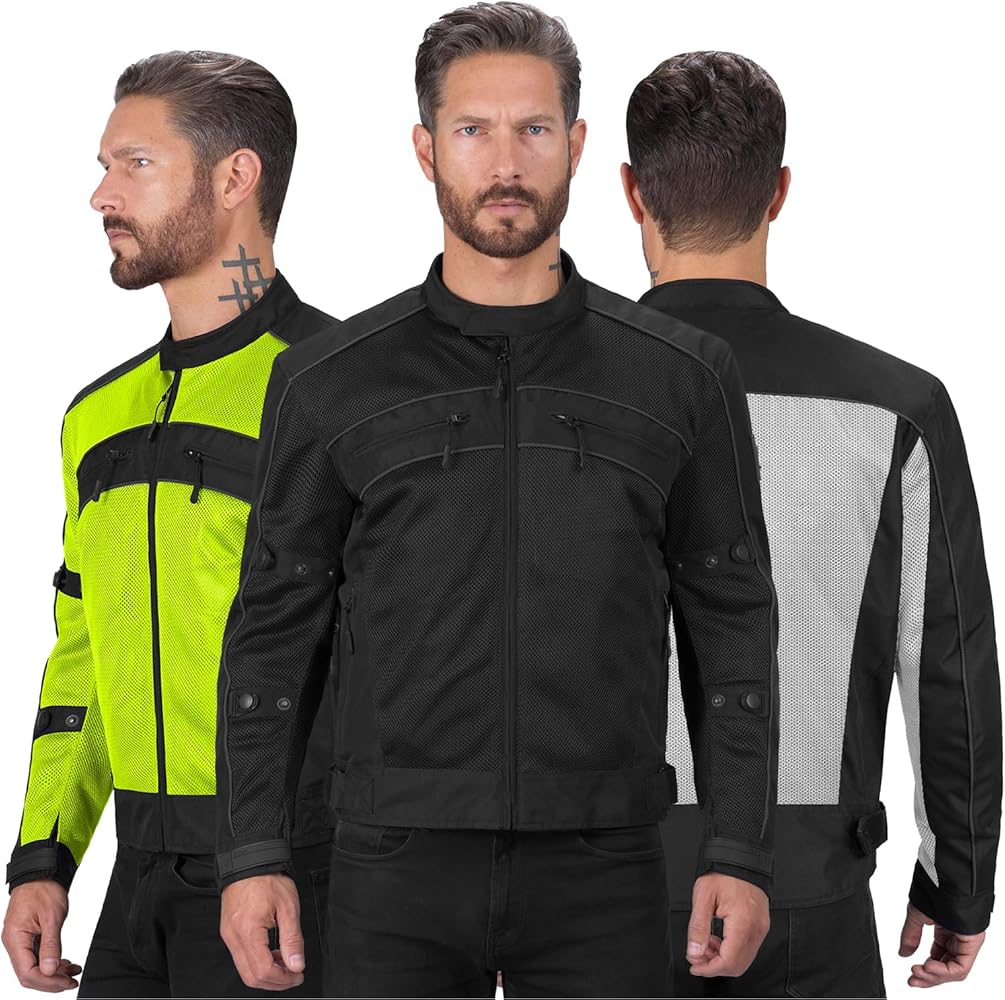 Nomad Mesh Motorcycle Jacket for Men Summer Biker Jacket Cruiser Sportsbike Enduro Hi-Viz Riding Jacket CE Armor Protection