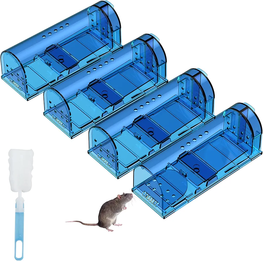 Humane Mouse Traps, Catch& Release, Reusable Rat Traps, Easy to Set and Safe for Family and Pets, No Kill for Small Rodent/Voles/Hamsters/Moles, Catcher That Works for Indoor/Outdoor, 4 Pack