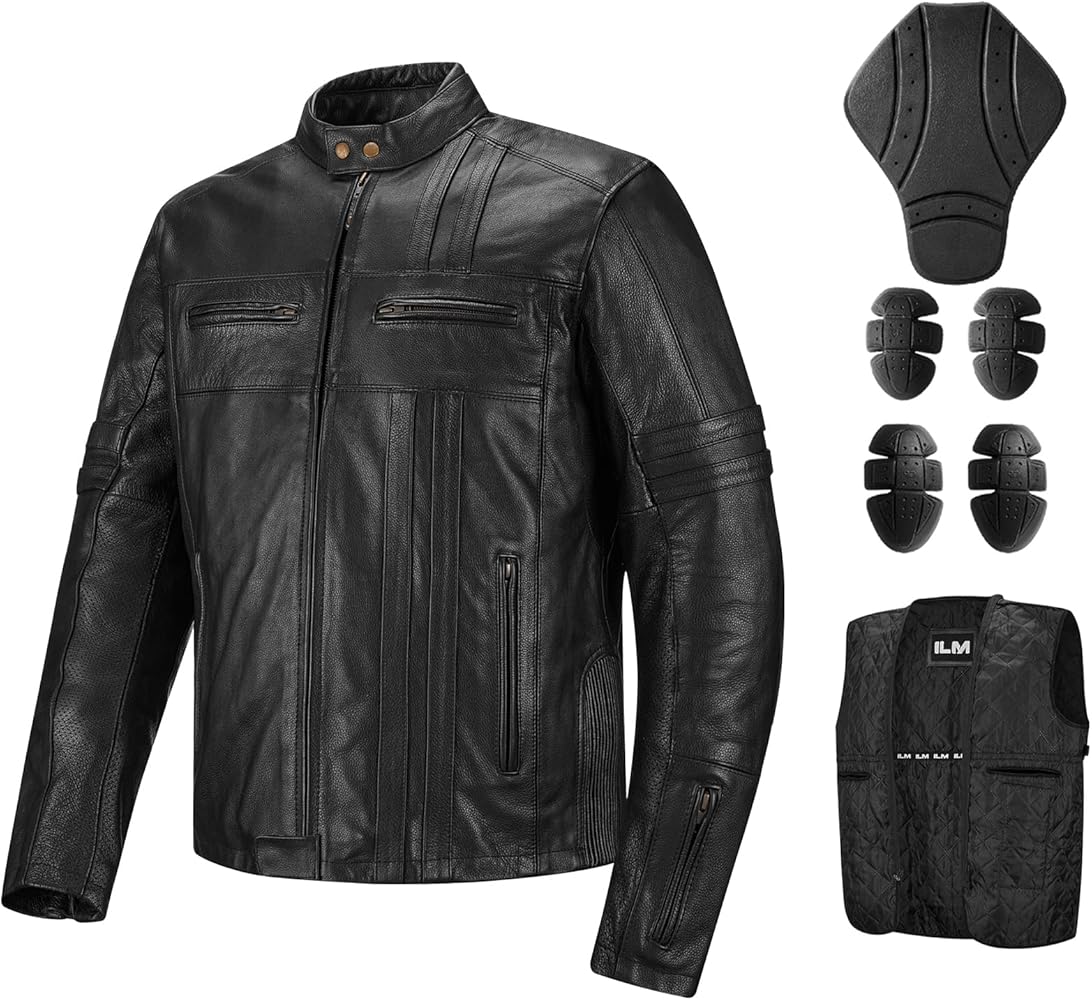 ILM Motorcycle Real Leather Jacket for Men Genuine Cowhide Riding Biker CE Armored Jacket with Removable Thermal Liner JL1