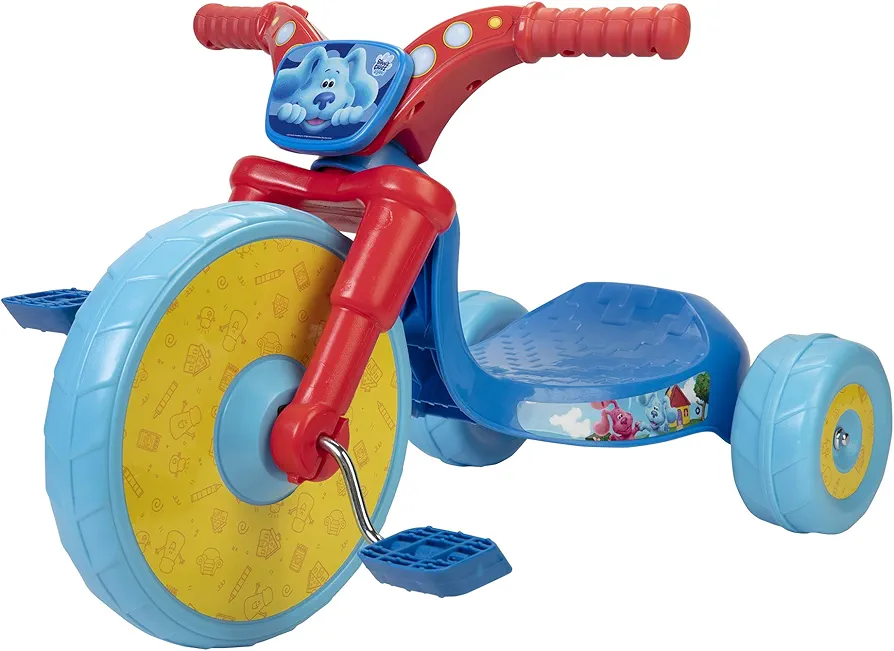 Blue's Clues & You Ride-On 10" Fly Wheels Junior Cruiser Tricycle with Sounds - Toddler Bike Trike, Ages 18-36M, for Kids 33”-35” Tall - 35 lbs. Weight Limit