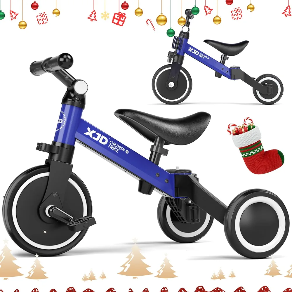 ﻿XJD 5 in 1 Toddler Bike, Tricycle for Toddlers 1-3 with Adjustable Seat Height, Removable Pedals, Ideal Balance Bike Birthday Gifts and Toys for Boys and Girls