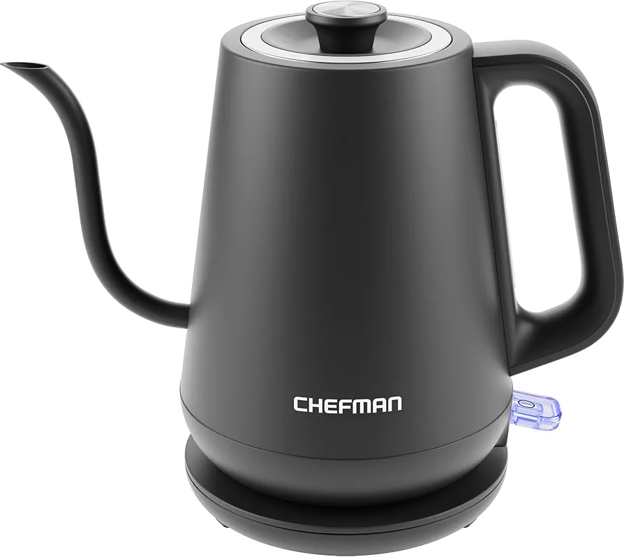 Chefman Gooseneck Electric Kettle, 0.8L Pour Over Tea Kettle for Coffee and Tea, One-Touch Operation, Boil-Dry Protection, Auto Shut-Off, Ultra-Fast Hot Water Boiler – Black