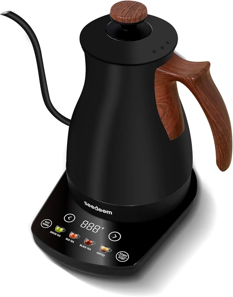 SEEDEEM Gooseneck Electric Kettle Full Touch Screen 1200W Electric Tea & Coffee Kettle with Four Heating Modes Rapid Heating,±1℉ Temperature Control，Keep Warm Mode,3.88oz Electric kettle