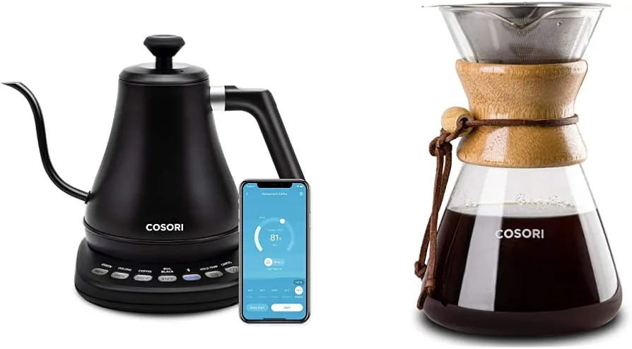 COSORI Electric Gooseneck Kettle Smart Bluetooth with Variable Temperature Control, Black & Pour Over Coffee Maker with Double-layer Stainless Steel Filter, 34 Ounce