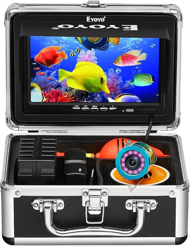 Eyoyo Underwater Fishing Camera 7 inch LCD Monitor Fish Finder Waterproof 1000TVL Fishing Camera 12pcs Infrared Lights for Lake, Boat, Ice Fishing