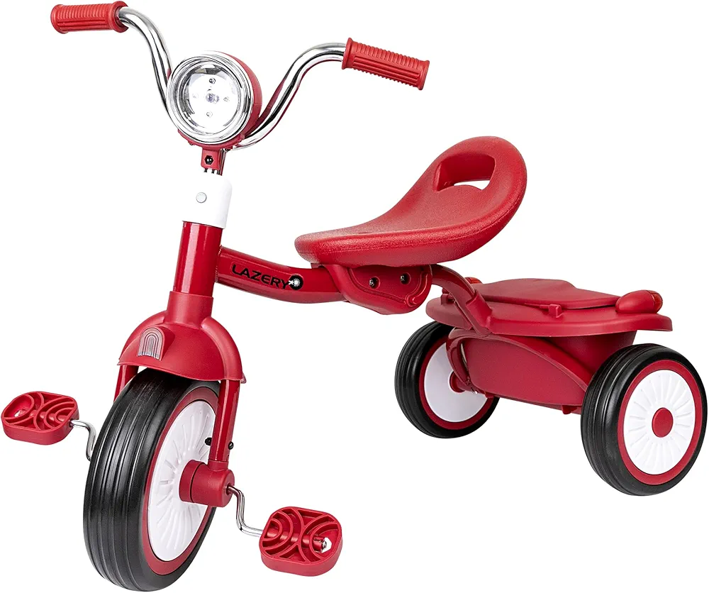 Lazery Toddler Tricycle with Storage Basket and Lights, Foldable Tricycle for 1-5 Years Old Boys Girls,