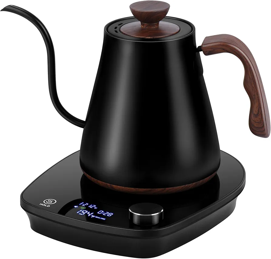 Gooseneck Electric Kettle, Intelligent Temperature Control, Stainless Steel Inner, Quick Heating, for Pour Over Coffee, Brew Tea, Boil Hot Water, 1000W 1L Black