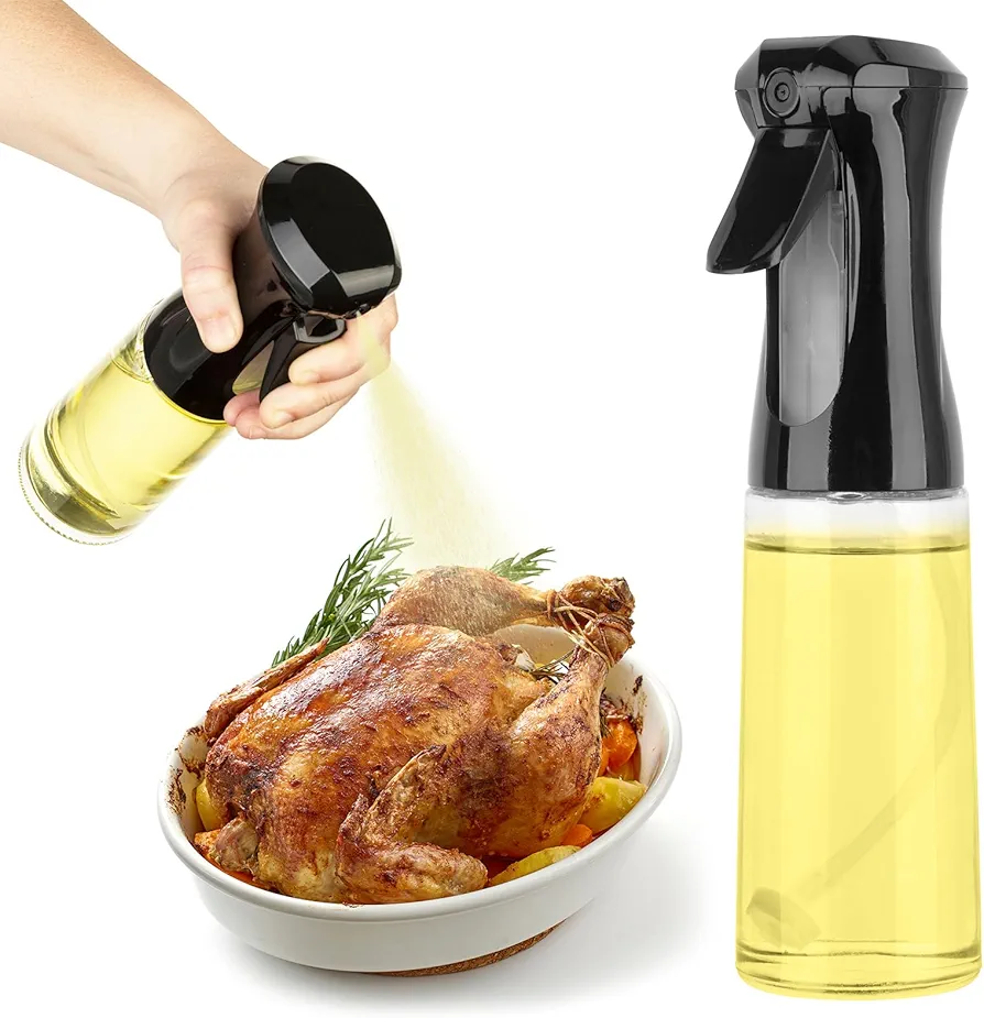 Oil Sprayer for Cooking, 200ml Glass Olive Oil Spray Bottle, Reusable Olive Oil Sprayer, Cooking Oil Sprayer Widely Used for Air Fryer, Salad, Baking, Frying, BBQ（Black）