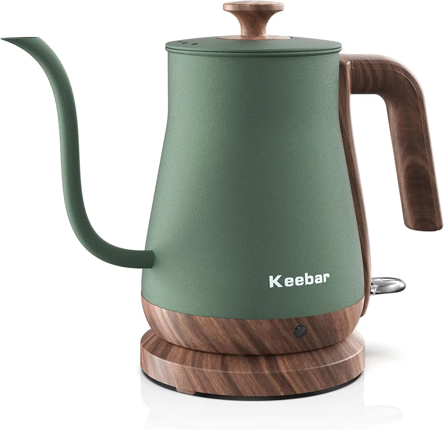 Gooseneck Electric Kettle, Electric Tea Kettle Stainless Steel, Pour over kettle for Coffee, 1000W Hot Water Kettle Electric Auto Shut Off, 0.8L, Wood-like Grain Finish Handle, Matcha Green