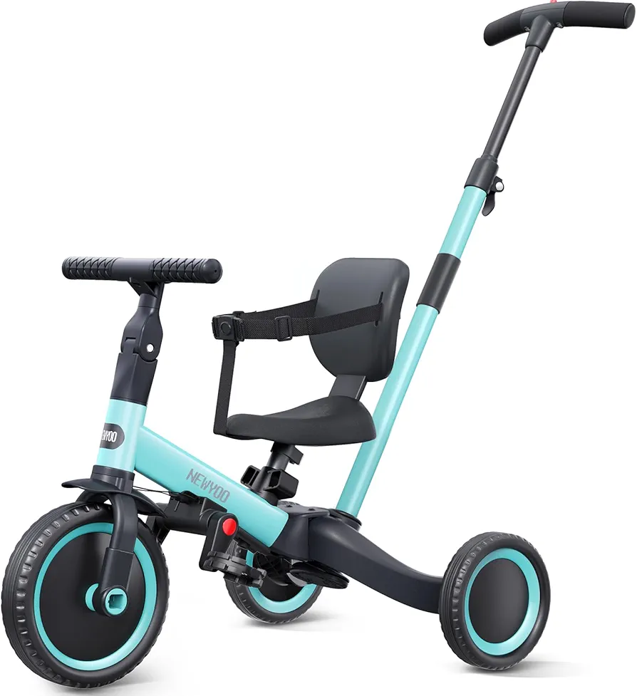 newyoo Tricycles for 1-3 Year Olds, Toddler Bike, for Boys and Girls, Toddler Tricycle with Parent Push Handle, Trike with Backrest and Safety Belt, Blue, TR007