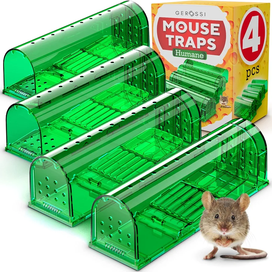 Humane Catch and Release Mouse Traps Pack of 4 - Perfect for House, Indoor & Outdoor - Easy Set Durable Mice Traps, Safe for Children, Pets & Humans - Instantly Remove Unwanted Rodents from Your Home