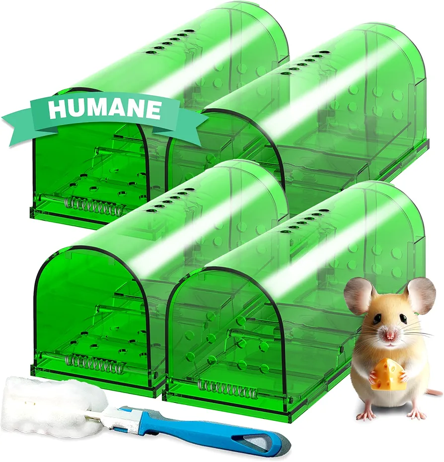 4 PACK Mouse Traps Humane Catch and Release, Live Mouse Trap No Kill, No Touch, Pet Safe Mice Trap For Home and Car, Animal Catcher for Mouse, Mole, Rat Trap Easy to Set in Basement, Old House, Garage