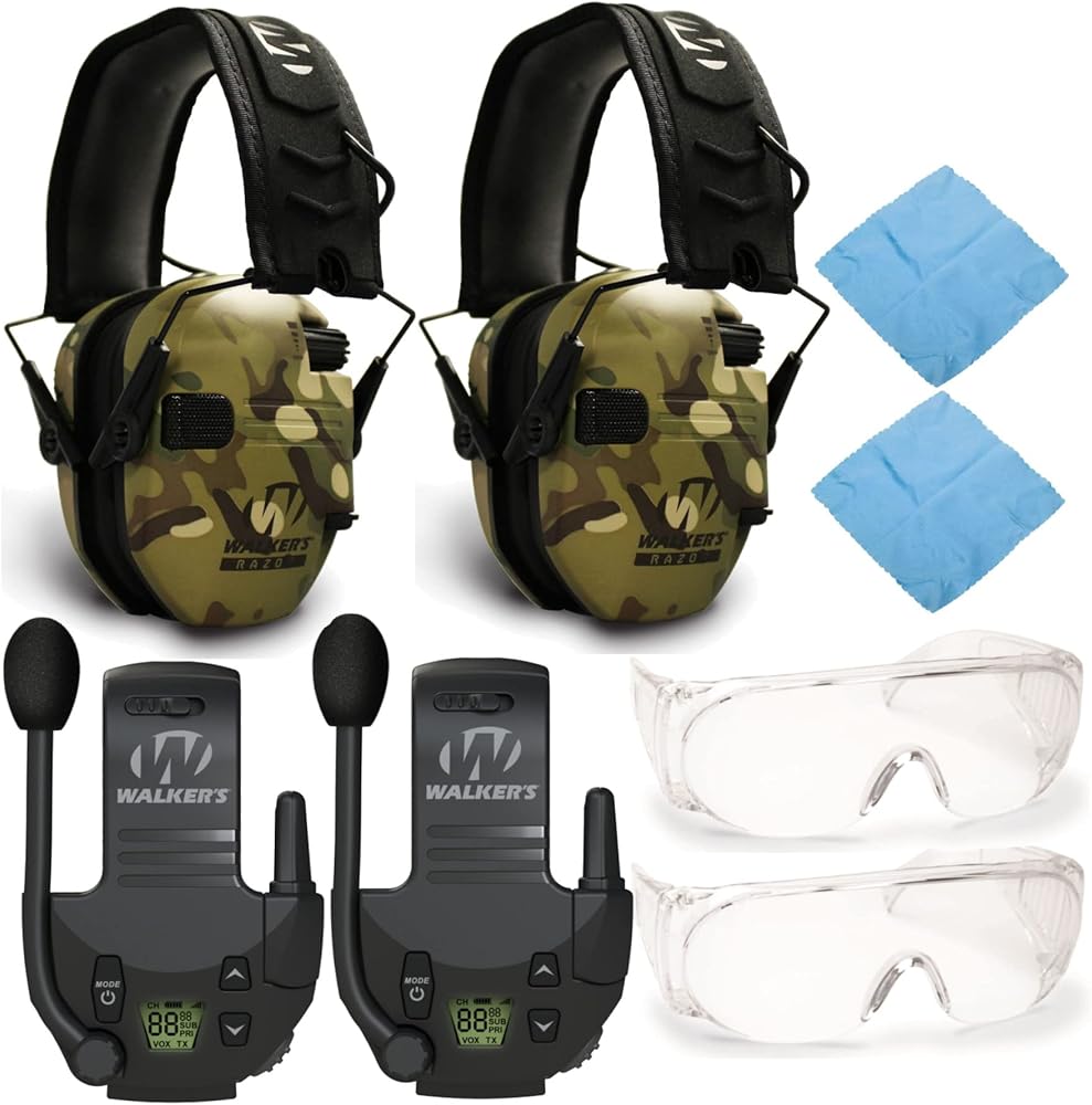 Walker's Razor Shooting Muffs 2-Pack with Walkie Talkies and OTG Glasses