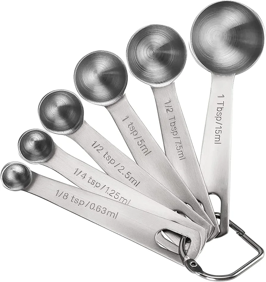 Measuring Spoons, Premium Heavy Duty 18/8 Stainless Steel Measuring Spoons Cups Set, Small Tablespoon with Metric and US Measurements, Set of 6 for Measuring Dry and Liquid Ingredients