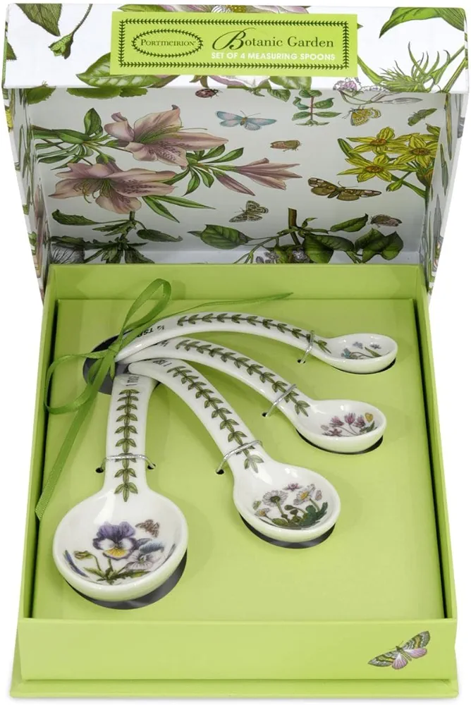 Portmeirion Botanic Garden Measuring Spoons - Set of 4 | 1 tbsp, 1 tsp, ½ tsp, ¼ tsp | Fine Porcelain | Chip Resistant Glaze | Dishwasher, Microwave Safe